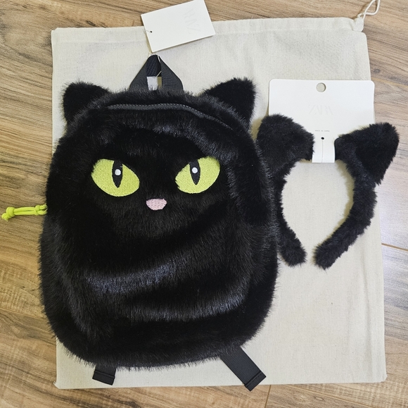 Zara Other - Zara Faux Fur Cat Mini Backpack + Faux Fur Ear Headband